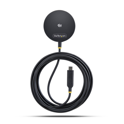 StarTech.com Pad de Charge Sans Fil Magnétique Qi2.2 25W Certifié avec Câble USB-C Intégré 6,6pi (2m), Compatible MagSafe pour iPhone 17/16 Pro/Pro Max, Noir - 1PB-WIRELESS-CHARGER