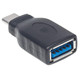 Manhattan Adaptateur USB-C vers USB-A, mâle vers femelle, 5 Gbit/s (USB 3.2 Gen 1 / USB 3.0), noir, garantie à vie, équivalent à USB31CAADG - 354646