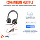 HP Poly Micro-casque Poly Blackwire 8225 stéréo USB-C certifié Microsoft Teams + adaptateur USB-C/A - 8X225AA