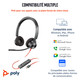 HP Poly Micro-casque Poly Blackwire 3320 stéréo USB-C certifié Microsoft Teams + adaptateur USB-C/A - 8X220AA