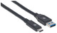 Manhattan Câble USB-C vers USB-A, 3 m, mâle à mâle, 5 Gbit/s (USB 3.2 Gen 1 / USB 3.0), 3 A (charge rapide), noir, garantie à vie - 354981
