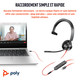 HP Poly Micro-casque Poly Blackwire 3315 monaural USB-C + connexion 3,5 mm + adaptateur USB-C/A - 8X217AA