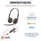 HP Poly Micro-casque Poly Blackwire 3225 stéréo USB-C + connexion 3,5 mm + adaptateur USB-C/A - 8X229AA