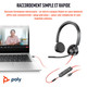 HP Poly Micro-casque Poly Blackwire 3325 stéréo USB-C certifié Microsoft Teams + connexion 3,5 mm + adaptateur USB-C/A - 8X222AA