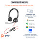 HP Poly Micro-casque Poly Blackwire 3325 stéréo USB-C certifié Microsoft Teams + connexion 3,5 mm + adaptateur USB-C/A - 8X222AA
