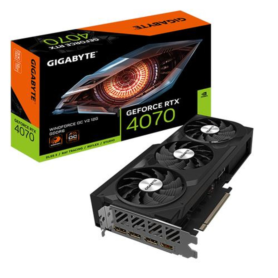 GIGABYTE GeForce RTX 4070 WINDFORCE OC V2 12G Carte graphique – 12GB GDDR6, 192-bit, PCI-E 4.0, 2490MHz Fréquence cœur, 3 x DisplayPort 1.4a, 1 x HDMI 2.1a, NVIDIA DLSS 3, - GV-N4070WF3OCV2-12GD GIGABYTE GeForce RTX 4070 WINDFORCE OC V2 12G Carte graphique – 12GB GDDR6, 192-bit, PCI-E 4.0, 2490MHz Fréquence cœur, 3 x DisplayPort 1.4a, 1 x HDMI 2.1a, NVIDIA DLSS 3, - GV-N4070WF3OCV2-12GD