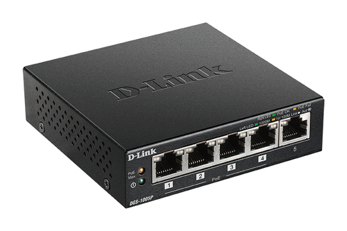DGS-1005P D-Link DGS-1005P commutateur réseau Non-géré L2 Gigabit Ethernet (10/100/1000) Connexion Ethernet, supportant l'alimentation via ce port (PoE) Noir