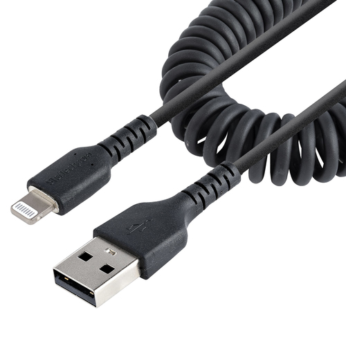 StarTech.com Câble USB vers Lightning de 50cm - Certifié Mfi - Adaptateur USB Lightning Noir, Gaine durable en TPE - Cordon Chargeur Iphone/Lightning Spiralé en Fibre Aramide - Câble USB pour Iphone Très Résistant