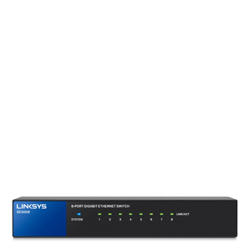 Linksys SE3008-CA commutateur réseau Non-géré Gigabit Ethernet (10/100/1000) Noir, Bleu