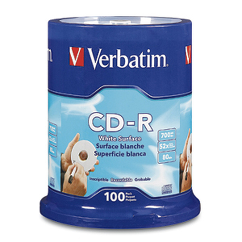 Verbatim CD-R 80MIN 700MB 52X Blank White Surface 100pk Spindle 700 Mo 100 pièce(s)