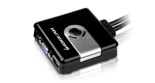 iogear 2-Port Compact USB VGA KVM Switch commutateur écran, clavier et souris Noir