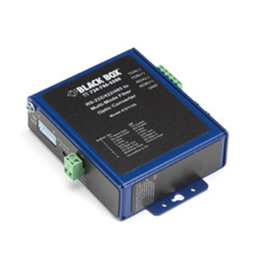 Black Box ICD115A convertisseur série, répéteur et isolateur RS-232/422/485 Fibre (ST) Noir, Bleu