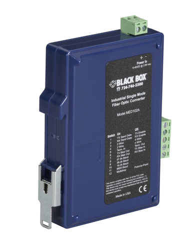 Black Box MED102A convertisseur série, répéteur et isolateur RS-232/422/485 Fibre (SC) Bleu