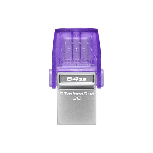 Kingston Technology DataTraveler microDuo 3C lecteur USB flash 64 Go USB Type-A / USB Type-C 3.2 Gen 1 (3.1 Gen 1) Violet, Acier inoxydable