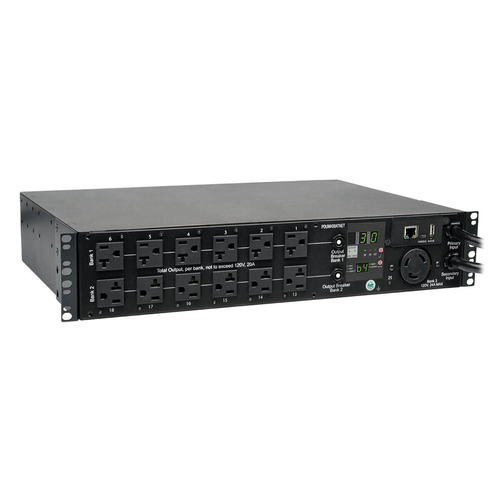 Tripp Lite 2.9kW Single-Phase ATS / Switched PDU, 120V Outlets (24 5-15/20R, 1 L5-30R) 2 L5-30P, 2 10ft Cords, 2U Rack-Mount