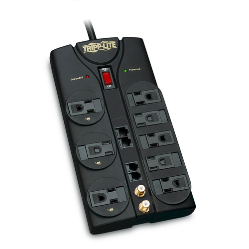 Tripp Lite Protect It! 8-Outlet Surge Protector, 10-ft. Cord, 3240 Joules, Modem/Coax/Ethernet Protection, RJ45