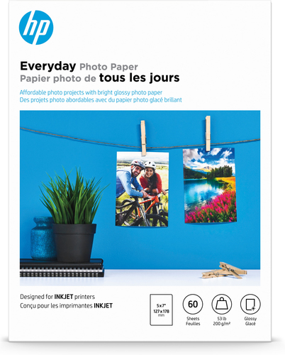HP Everyday , Glossy, 52 lb, 5 x 7 in. (127 x 178 mm), 60 sheets photo paper White Gloss