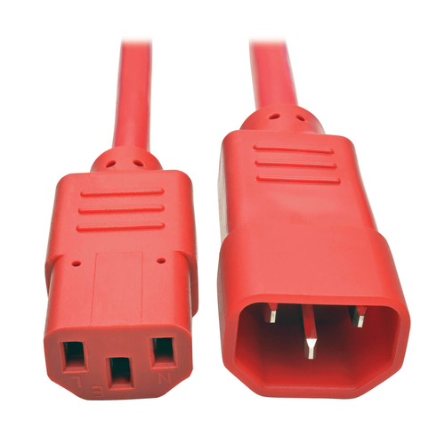 Tripp Lite P005-002-ARD Heavy-Duty PDU Power Cord, C13 to C14 - 15A, 250V, 14 AWG, 2 ft. (0.61 m), Red
