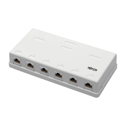 Tripp Lite N236-006-WH Pre-Configured Unshielded Cat6 6-Port Surface-Mount Box, 110 IDC, RJ45, White