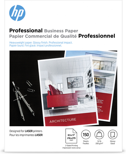 HP Professional Business Paper, Glossy, 52 lb, 8.5 x 11 in. (216 x 279 mm), 150 sheets printing paper Letter (215.9x279.4 mm) Gloss White