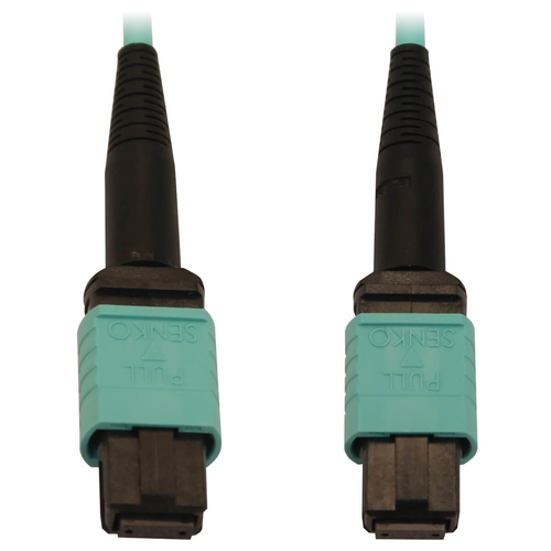 Tripp Lite N844B-02M-12-P 40/100/400G Multimode 50/125 OM3 Fiber Optic Cable (12F MTP/MPO-PC F/F), LSZH, Aqua, 2 m (6.6 ft.)