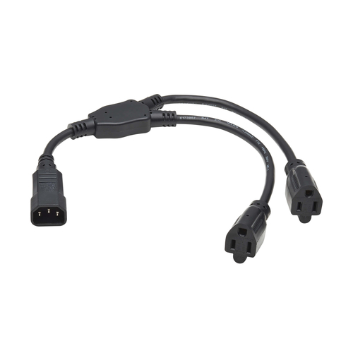 Tripp Lite Power Cord Y Splitter, C14 to 2x NEMA 5-15R - 13A, 125V, 16 AWG, 18 in. (46 cm), Black