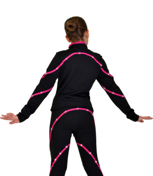 J76 Heavy Poly Spandex Pipings Swirl Figure Skating Jacket with Crystals J76 Heavy Poly Spandex Pipings Swirl Figure Skating Jacket with Crystals