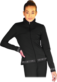 JS735 Solid Black Elite Figure Skating Jacket w/ Thumb Holes w/ Thumb Holes and Crisscross Crystal Design JS735 Solid Black Elite Figure Skating Jacket w/ Thumb Holes w/ Thumb Holes and Crisscross Crystal Design