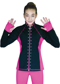 ChloeNoel JS792 Color Contrast Elite Figure Skating Jacket w/ Pockets & Thumb Holes & Swarovski Crystal Design
