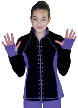 ChloeNoel JS792 Color Contrast Elite Figure Skating Jacket w/ Pockets & Thumb Holes & Swarovski Crystal Design ChloeNoel JS792 Color Contrast Elite Figure Skating Jacket w/ Pockets & Thumb Holes & Swarovski Crystal Design