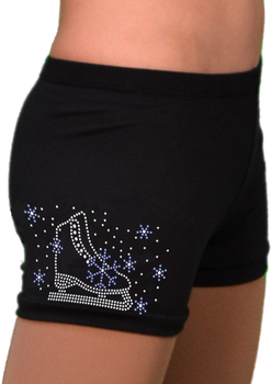 S02 Black Shorts w/Contrast Cuff and Skate/Blue Snowflakes Crystals S02 Black Shorts w/Contrast Cuff and Skate/Blue Snowflakes Crystals