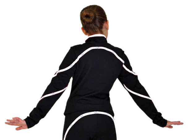 J76 Heavy Poly Spandex Pipings Swirl Figure Skating Jacket with Crystals