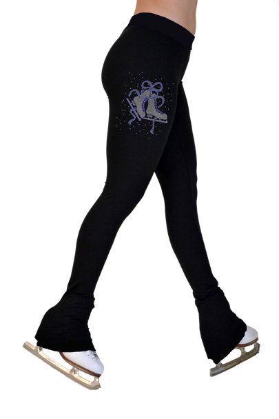 P622F All Black 3" Waist Band Light Weight Fleece Figure Skating Pants with Crystals Combination