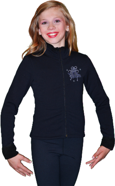 ChloeNoel J11 Solid Polar Fleece Fitted Figure Skating Jacket w/ Mini Blue Ribbon Crystals