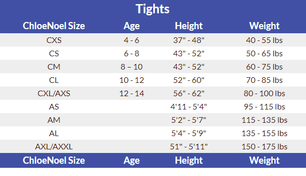 Sizing charts - Tights