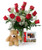 Dozen Roses Superhero by Winnipeg Florist Dragonfly Flowers
One Dozen Roses, 15 Piece Rogers Chocolates and a Cuddly Bear
