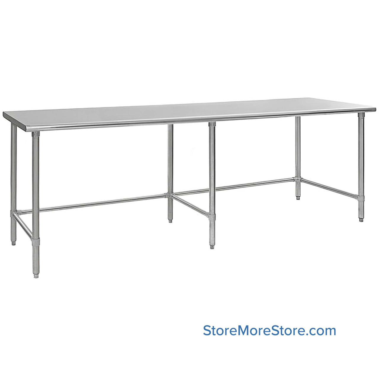 Stainless Steel Top Table, 30" W x 108" D, 14-Gauge 304, 180-Degree Rolled Front, 180-Degree Rolled Back