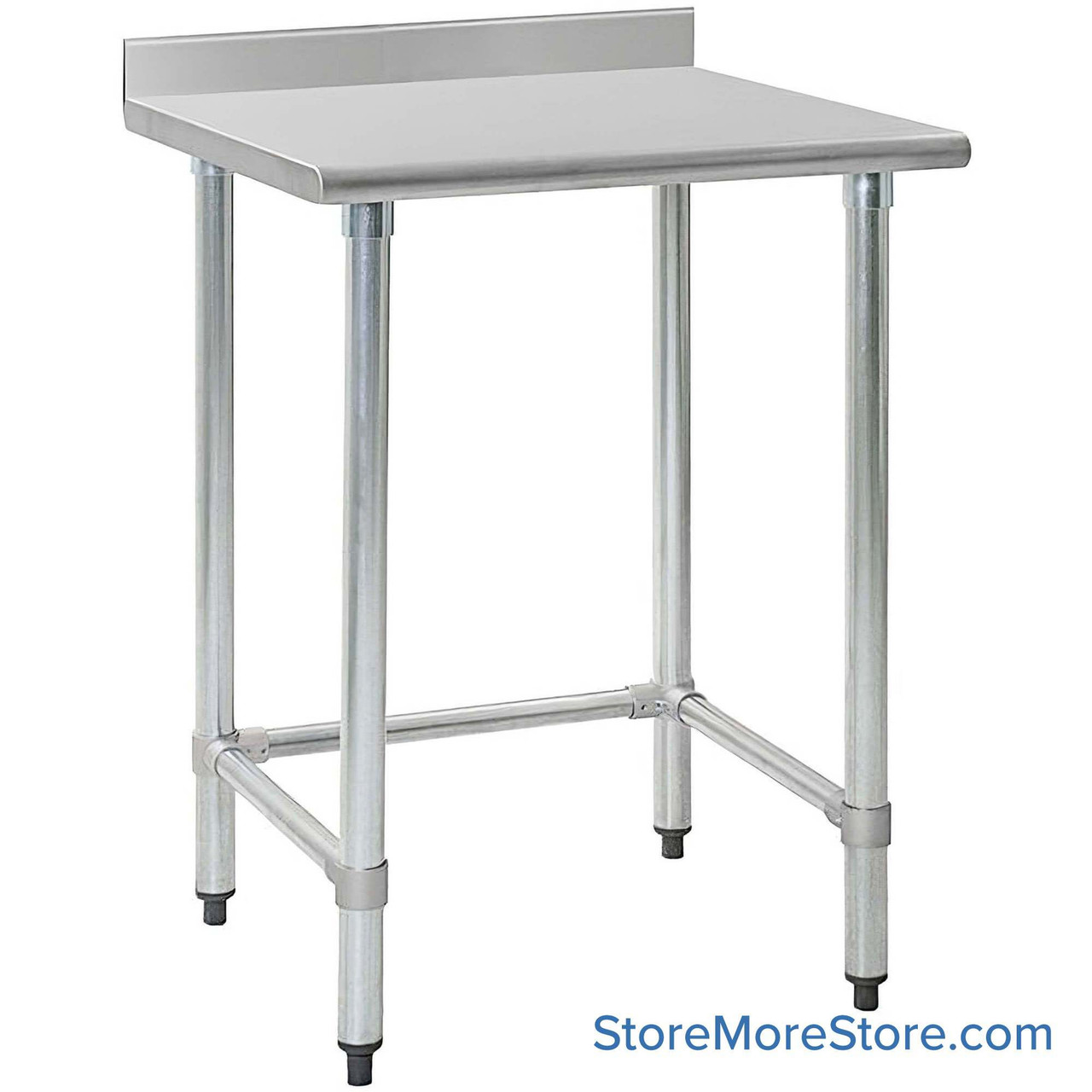Stainless Steel Top Table, 24" W x 24" D, 18-Gauge 430, 180-Degree Rolled Front, 4.5" Backsplash Back