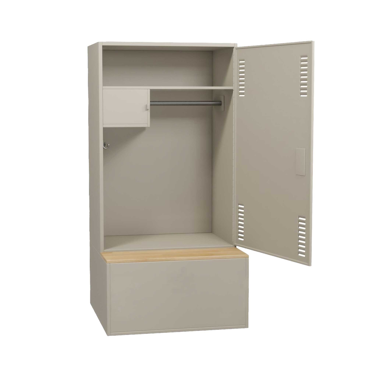 Secure Gear Locker with Built-In Bench, 36'' W x 36'' D x 72'' H, Ventilated Door