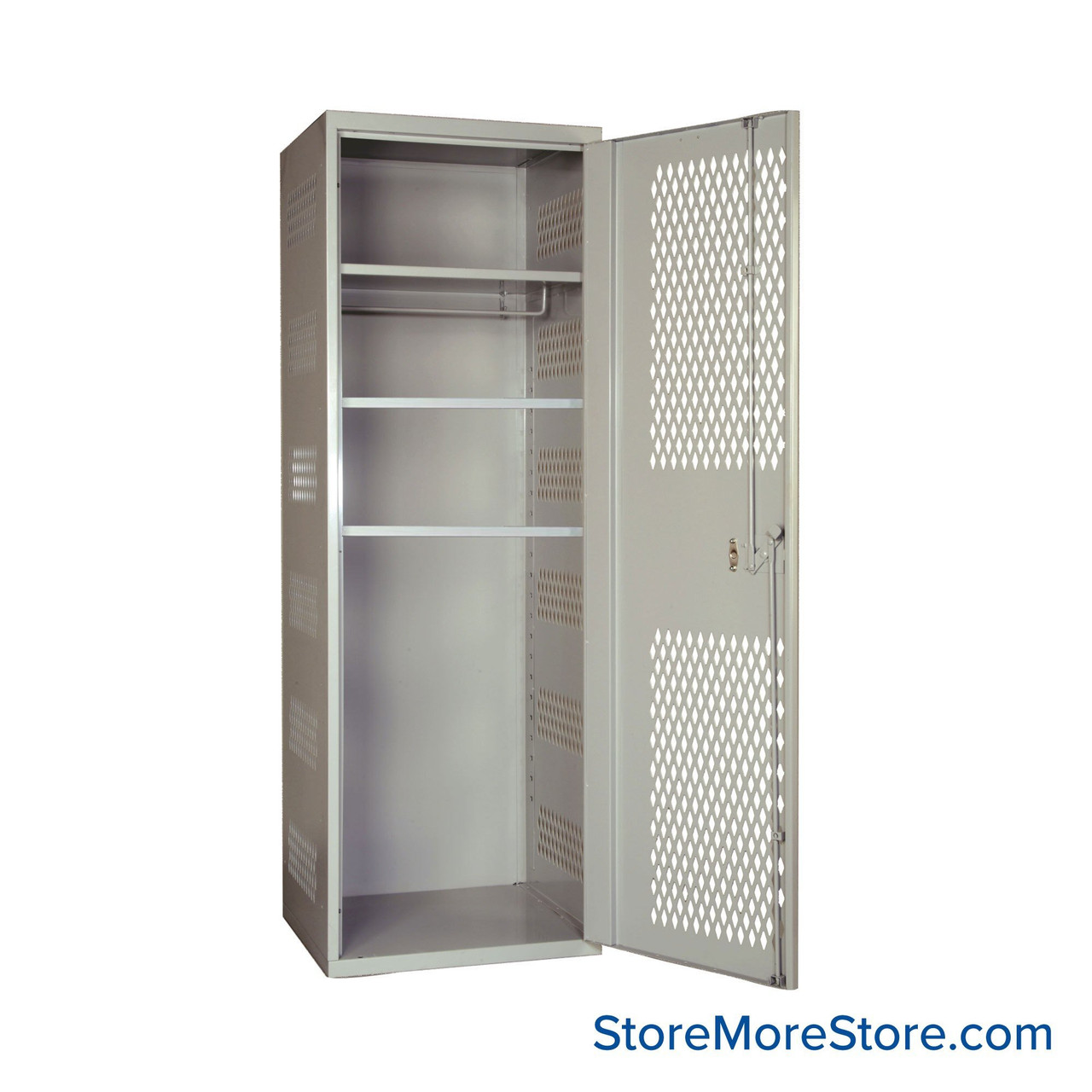 Security Locker, 22" W x 18" D x 72" H, Ventilated Door, 2 Adjustable Shelfs, Key Lock