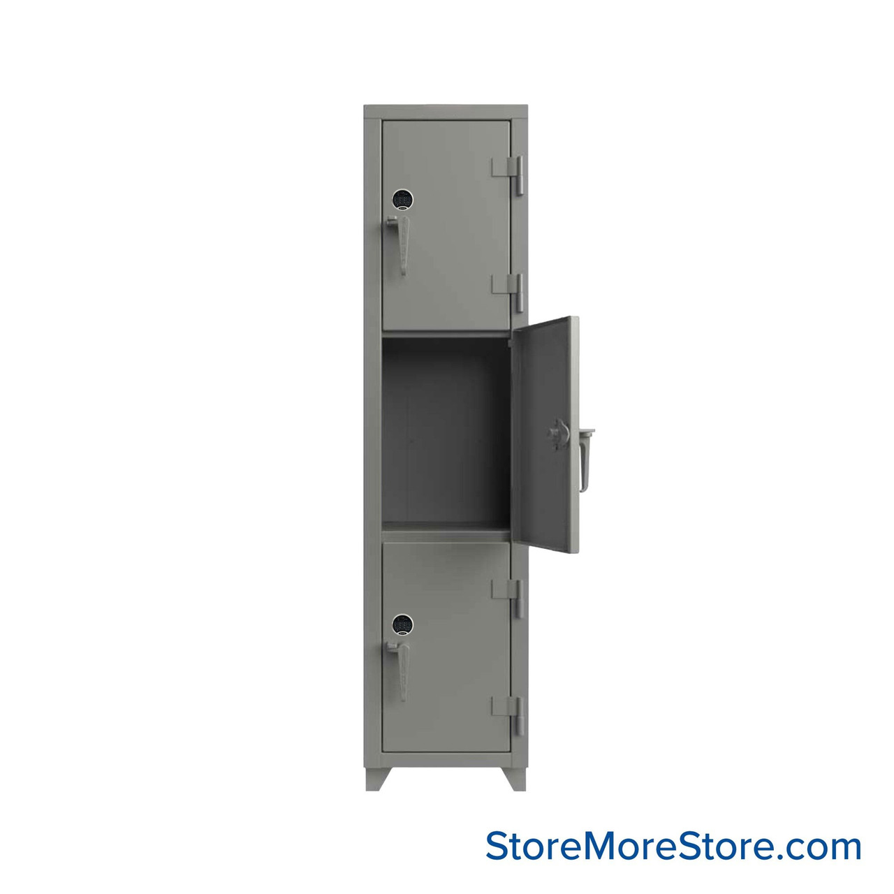 Heavy Duty Lockers, 18" W x 18" D x 75" H, 1 Column, 3 Tiers, Solid Door, Digital Lock