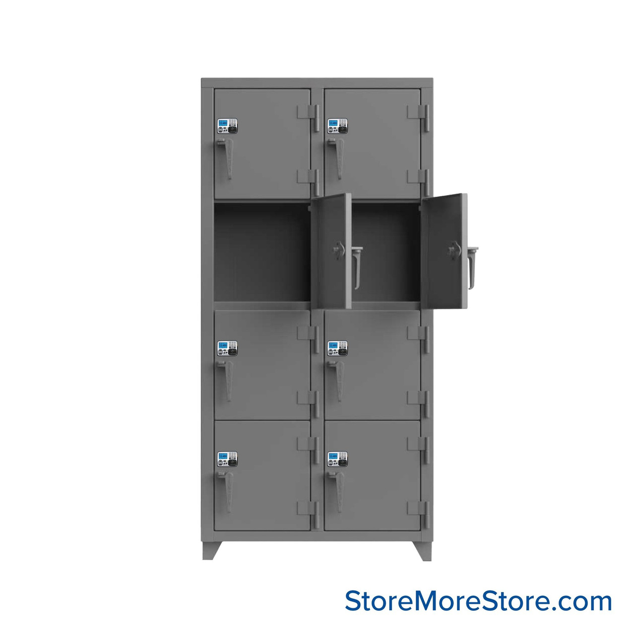 Heavy Duty Lockers, 36" W x 18" D x 75" H, 2 Columns, 4 Tiers, Solid Door, Advanced Digital Lock