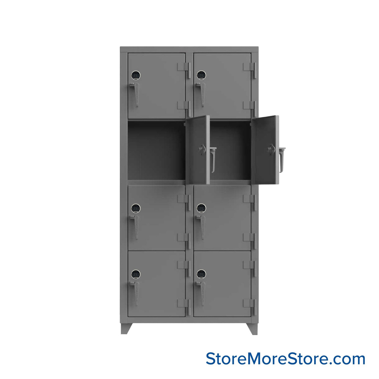 Heavy Duty Lockers, 36" W x 18" D x 75" H, 2 Columns, 4 Tiers, Solid Door, Digital Lock