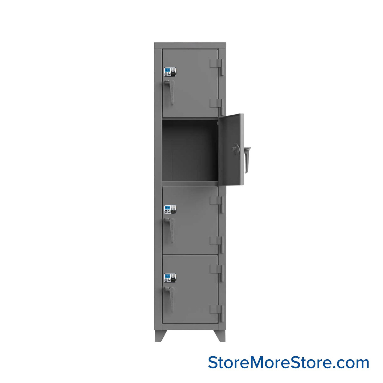 Heavy Duty Lockers, 18" W x 18" D x 75" H, 1 Column, 4 Tiers, Solid Door, Advanced Digital Lock