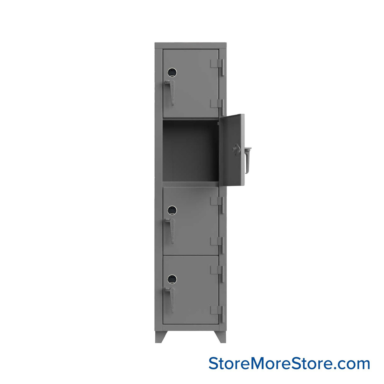 Heavy Duty Lockers, 18" W x 18" D x 75" H, 1 Column, 4 Tiers, Solid Door, Digital Lock