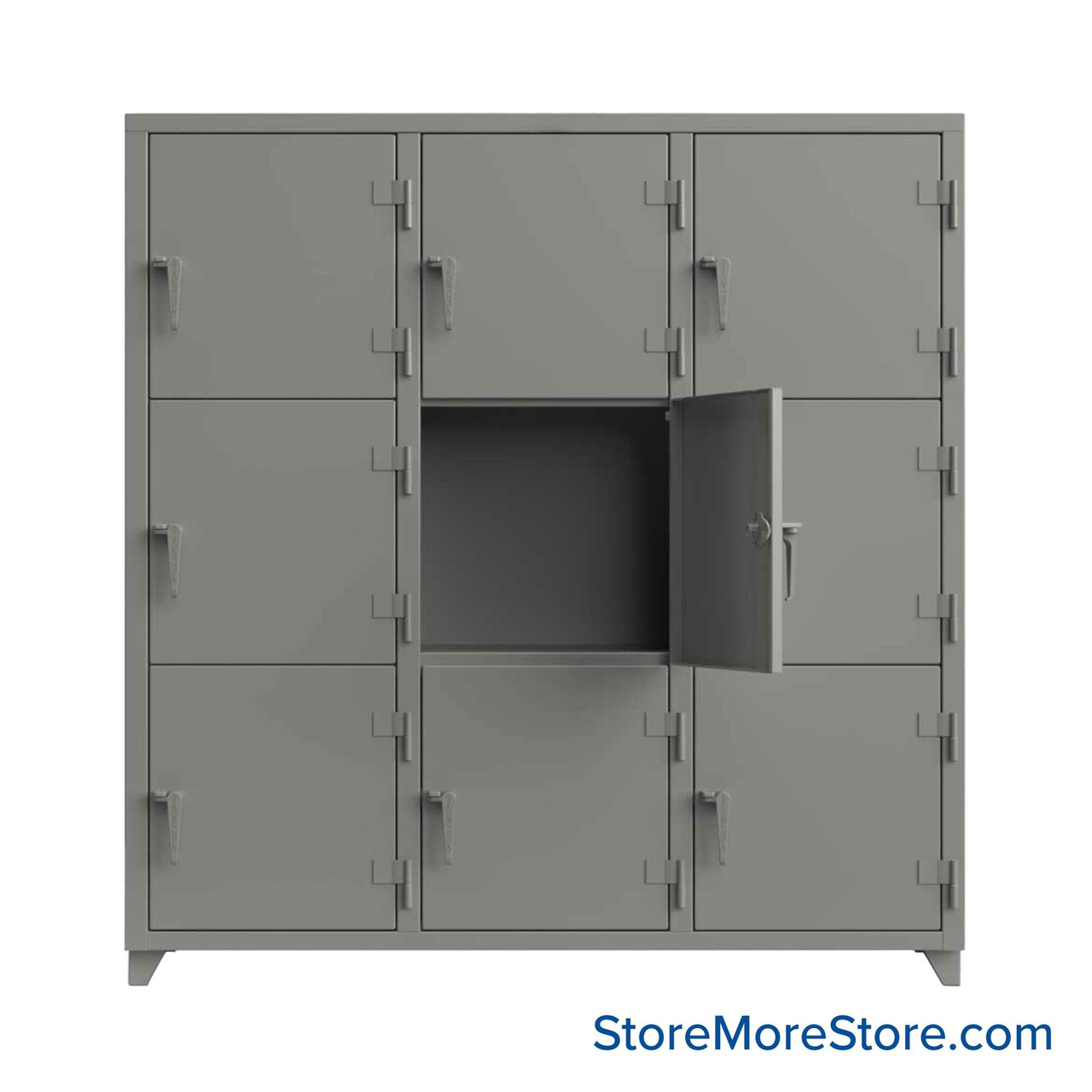 Heavy Duty Lockers, 72" W x 24" D x 75" H, 3 Columns, 3 Tiers, Solid Door, Padlock Hasp