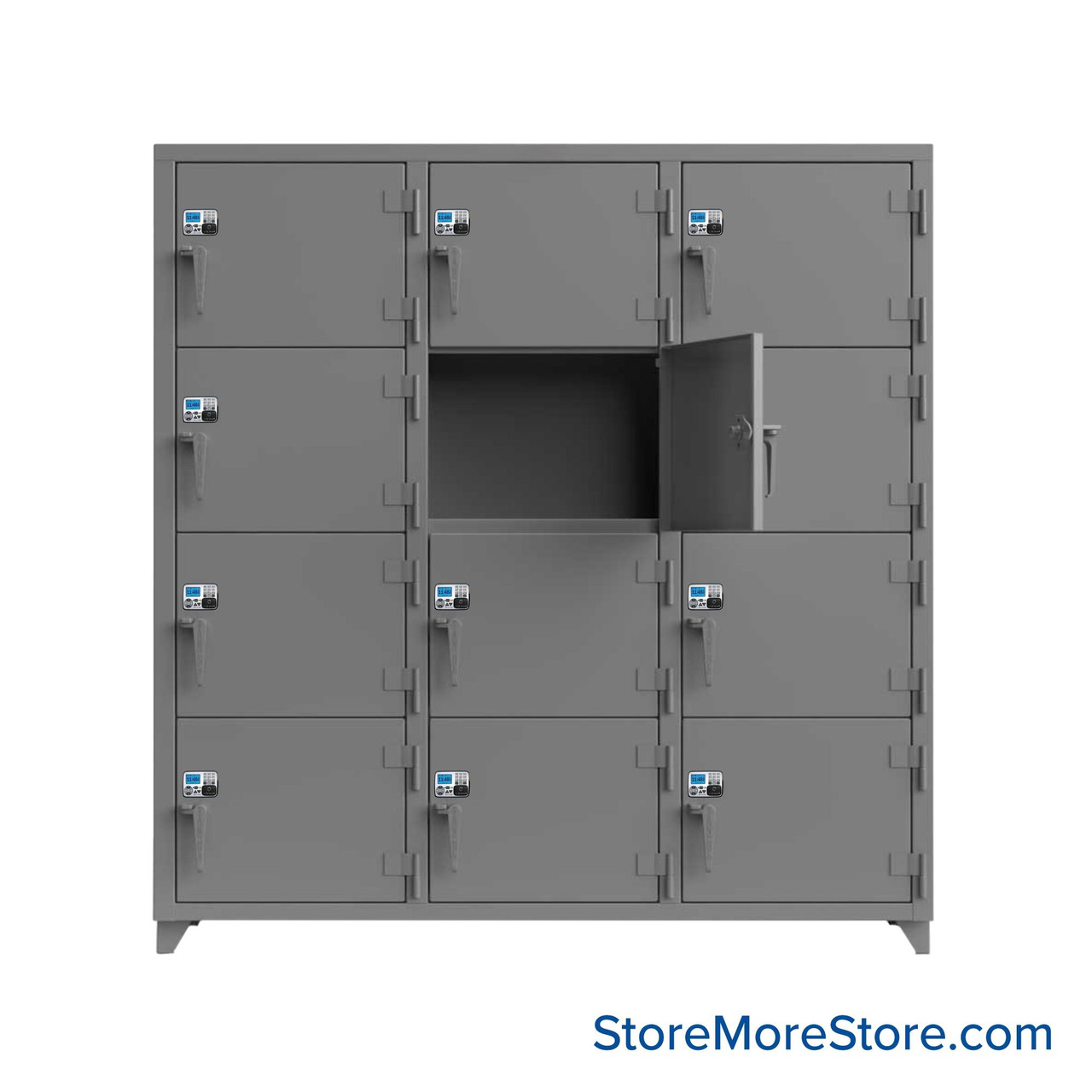 Heavy Duty Lockers, 72" W x 24" D x 75" H, 3 Columns, 4 Tiers, Solid Door, Advanced Digital Lock