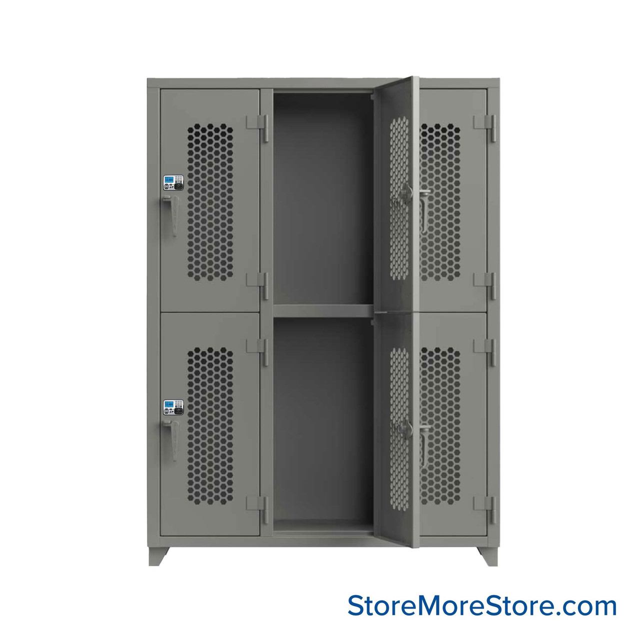 Heavy Duty Lockers, 54" W x 18" D x 75" H, 3 Columns, 2 Tiers, Ventilated Door, Advanced Digital Lock