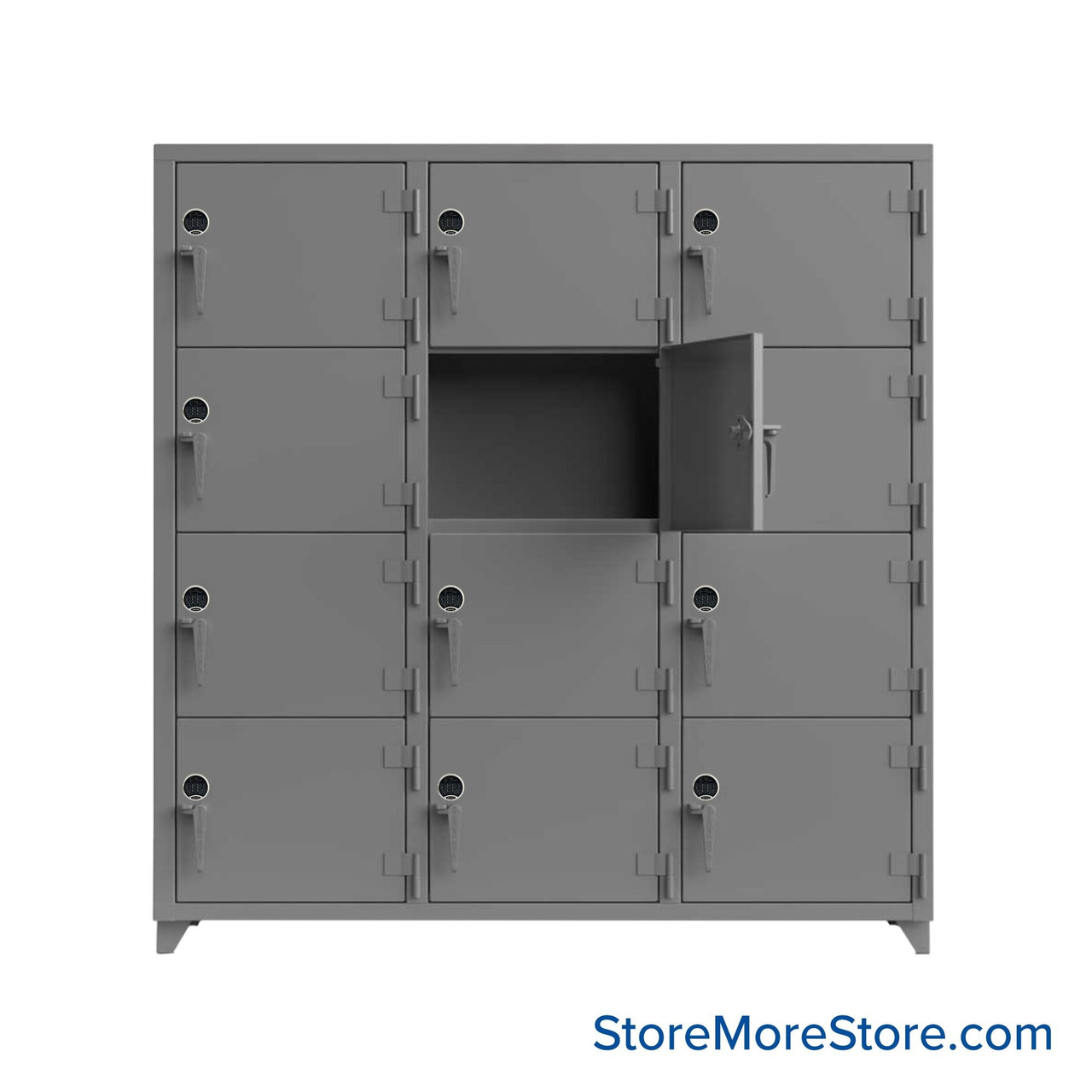 Heavy Duty Lockers, 72" W x 24" D x 75" H, 3 Columns, 4 Tiers, Solid Door, Digital Lock