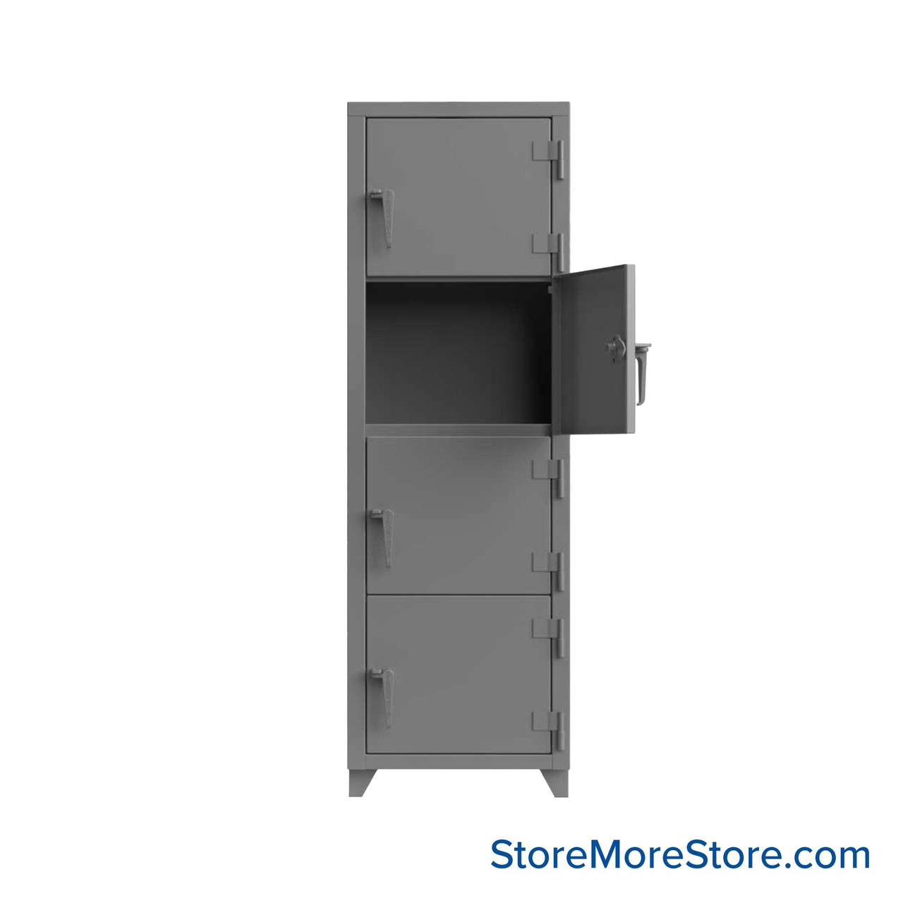 Heavy Duty Lockers, 24" W x 24" D x 75" H, 1 Column, 4 Tiers, Solid Door, Padlock Hasp